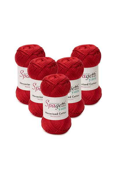 Spagettiyarn قطن مرسيريزد 5 قطع من خيوط الحياكة اليدوية الحمراء