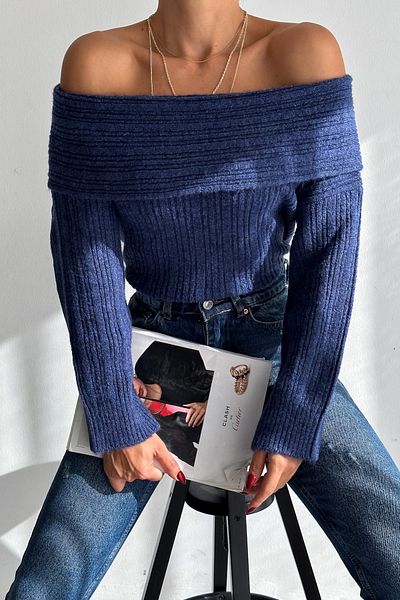 FEMELLE Pulover cu guler cu volane indigo de damă