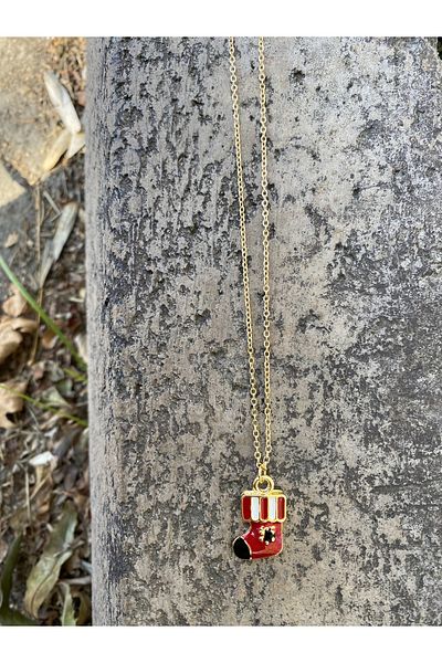 Stoneday Christmas Themed New Year's Stocking Pine Tree Figured Gold Plated Chain Necklace