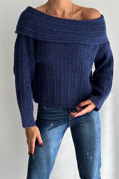 FEMELLE Pulover cu guler cu volane indigo de damă