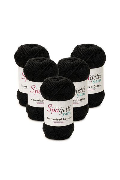 Spagettiyarn قطن مرسيريزد 5 قطع من خيوط الحياكة اليدوية باللون الأسود