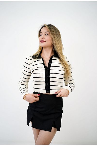 Kültür Boutique Women's White Striped Knitwear Cardigan