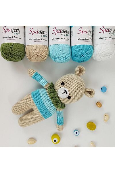 Spagettiyarn قطن مرسيريزد 5 قطع من خيوط الحياكة اليدوية باللون الأزرق الداكن