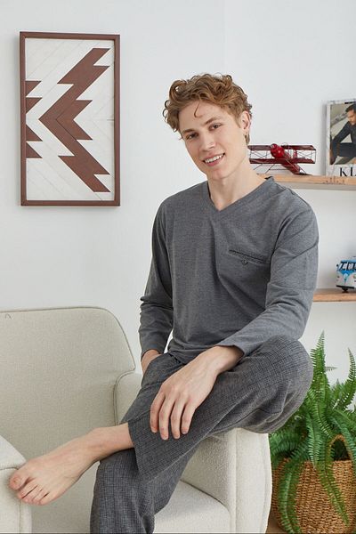 PURİFİCADO Σετ πιτζάμες Anthracite V-Neck
