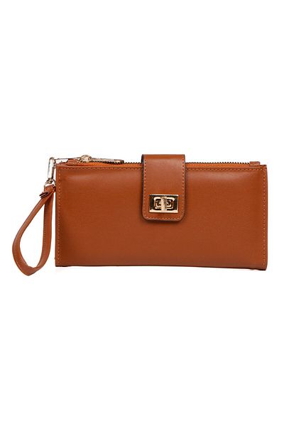 Adelina Bags Women's Venesia Phone Paper Card Holder Wallet with Coin Compartment Locked Wrist Strap Portfolio Wallet