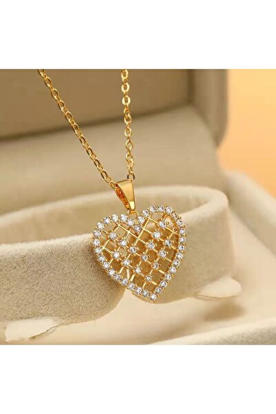 xesha Aşkın Adı Altın Kaplama Çelik Kolye Çok Şık Taşlı Kalp Kararma Yapmaz 2...