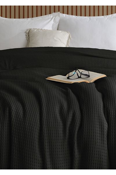 Lucy and Home 100% Cotton Jacquard Anthracite Bedspread 220x240cm