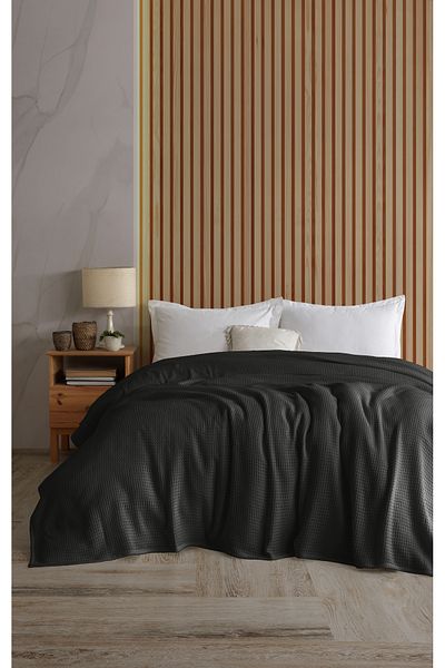 Lucy and Home 100% Cotton Jacquard Anthracite Bedspread 220x240cm