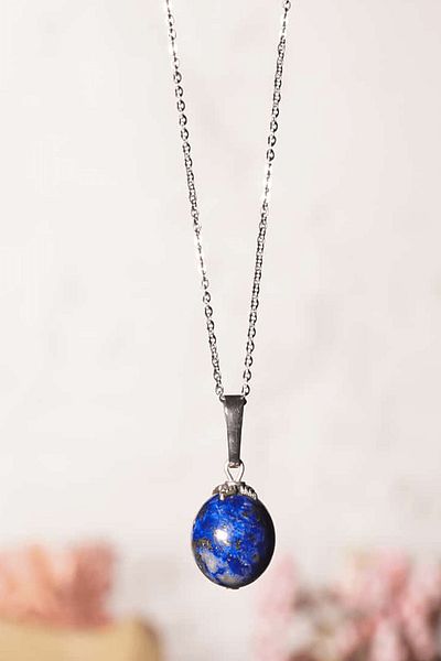 Tesbih Atölyesi Certified 1st Quality Lapis Lazuli Stone Necklace - With Silver Apparatus