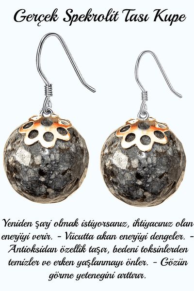 Tesbih Atölyesi Certified Specrolite Stone Natural Stone Earrings