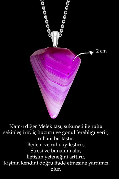 Tesbih Atölyesi Certified Veined Pink Agate Stone Pendulum Necklace