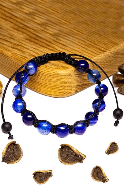 Tesbih Atölyesi Certified Veined Blue Agate Stone Bracelet - Macrame