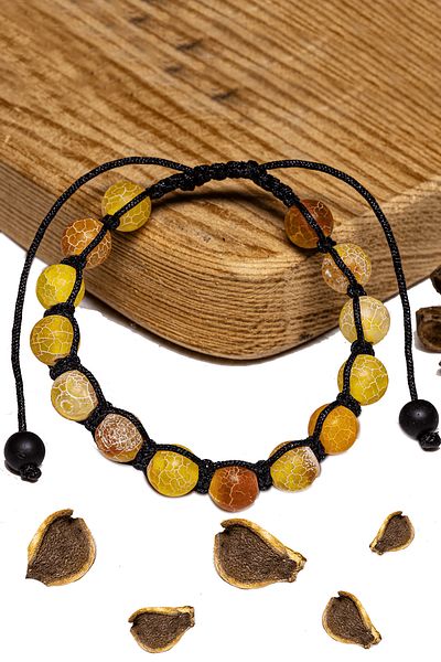 Tesbih Atölyesi Raw Embroidered Orange Agate Stone Certified Bracelet - Macrame