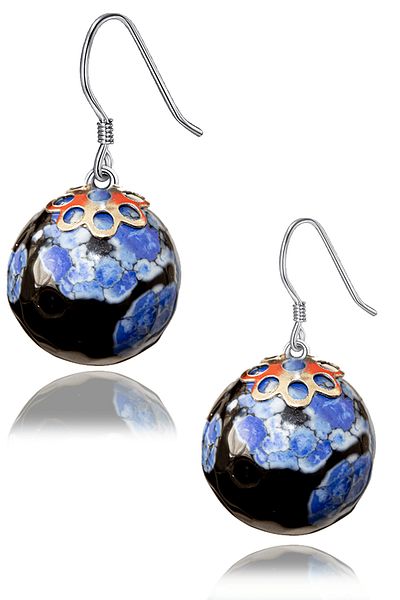 Tesbih Atölyesi Certified Blue Black Tibetan Agate Stone Natural Stone Earrings