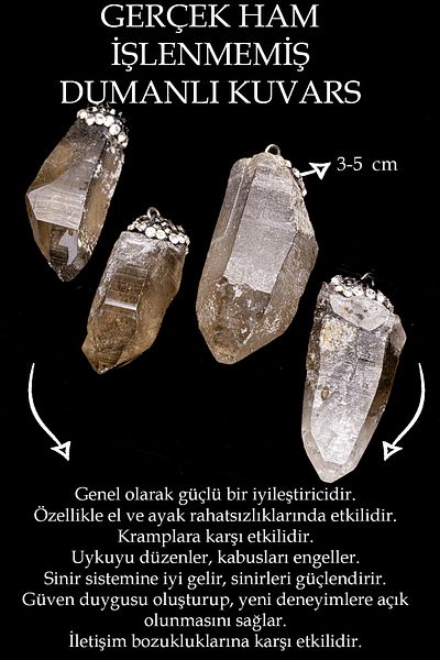 Tesbih Atölyesi Certified Raw Unprocessed Zircon Stone Smoky Quartz Stone Necklace