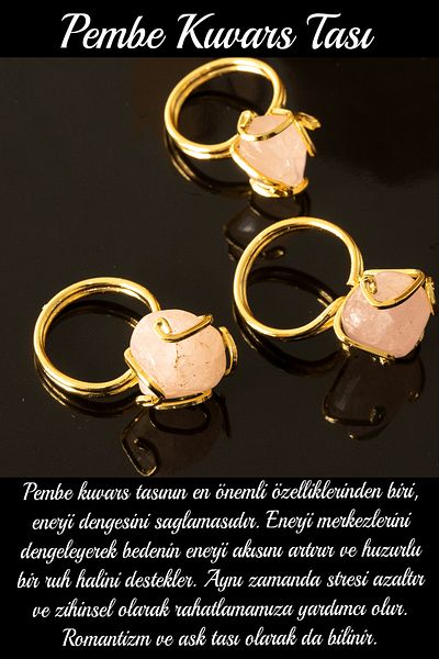 Tesbih Atölyesi Certified Gold Rococo Model Pink Quartz Stone Ring - Adjustable