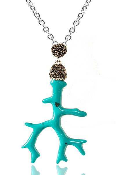 Tesbih Atölyesi Certified Zircon Stone Synthetic Turquoise Stone Necklace