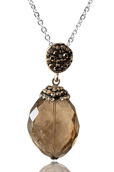 Tesbih Atölyesi Certified Faceted Zircon Stone Smoky Quartz Stone Necklace
