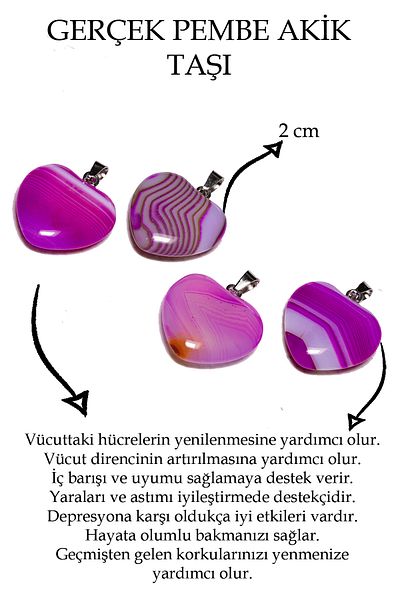 Tesbih Atölyesi Certified Heart Model Veined Pink Agate Stone Necklace