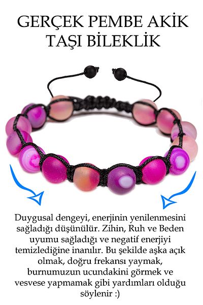 Tesbih Atölyesi Certified Raw Unprocessed Pink Agate Stone Bracelet