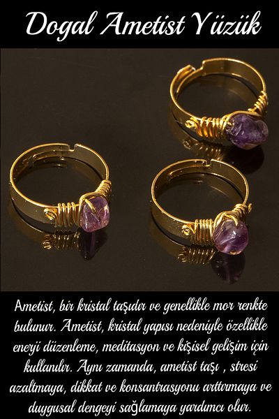 Tesbih Atölyesi Certified Thick Timbil Model Amethyst Stone Ring - Adjustable