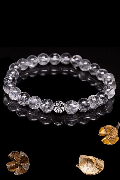 Tesbih Atölyesi Certified Aaa+ Quality Genuine Crystal Quartz Stone Bracelet - With Silver Device