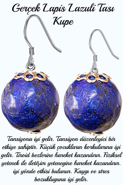 Tesbih Atölyesi Certified Lapis Lazuli Stone Natural Stone Earrings - Afghanistan