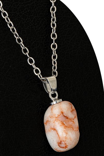 Tesbih Atölyesi Certified Raw Orange Striped Calcite Stone Necklace
