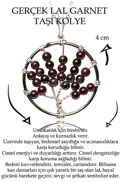 Tesbih Atölyesi Certified Raw Garnet Garnet Garnet Stone Tree of Life Necklace
