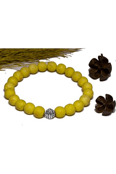 Tesbih Atölyesi Certified Volcanic Yellow Lava Stone Bracelet - With Silver Device