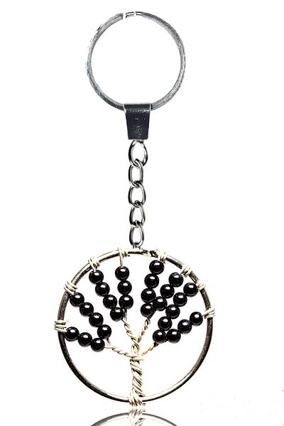 Tesbih Atölyesi Certified Black Obsidian Stone Tree of Life Natural Stone Keychain
