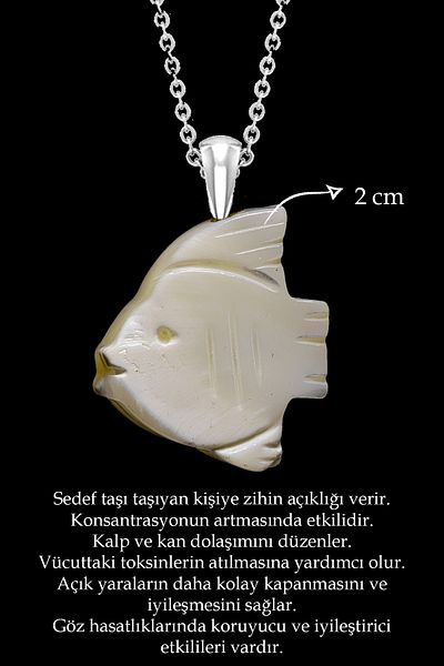 Tesbih Atölyesi Certified Genuine Fish Cut Mother of Pearl Stone Necklace