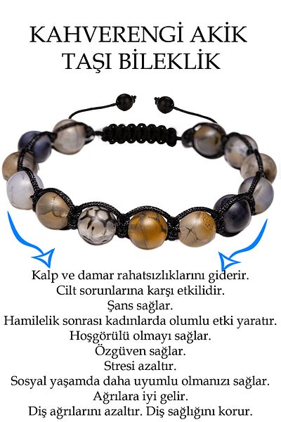 Tesbih Atölyesi Certified Raw Unprocessed Veined Brown Agate Stone Bracelet