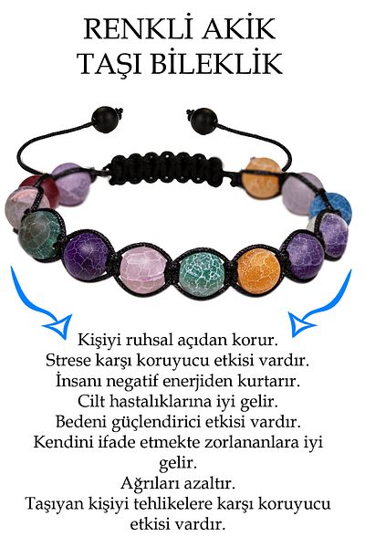 Tesbih Atölyesi Certified Veined Colored Raw Unprocessed Agate Stone Bracelet