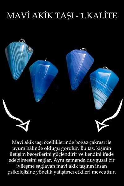 Tesbih Atölyesi Certified Veined Blue Agate Stone Pendulum Necklace