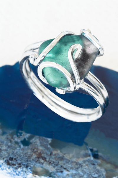 Tesbih Atölyesi Certified Silver Rococo Model Blue Fluorite Stone Ring - Adjustable