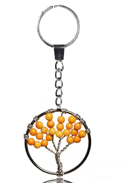 Tesbih Atölyesi Certified Yellow Agate Stone Tree of Life Natural Stone Keychain