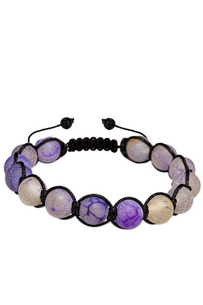 Tesbih Atölyesi Certified Light Purple Gray Veined Agate Stone Bracelet - Macrame