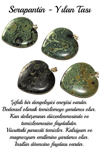 Tesbih Atölyesi Certified XL Heart Model Serpentine (Snake Stone) Necklace