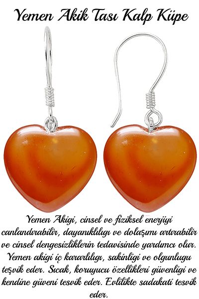 Tesbih Atölyesi Certified Heart Cut Yemen Agate Stone Natural Stone Earrings