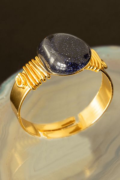 Tesbih Atölyesi Certified Thick Timbil Model Dark Blue Star Stone Ring - Adjustable