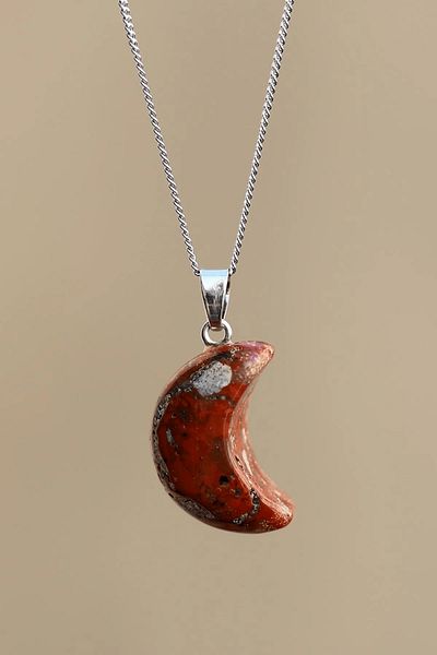 Tesbih Atölyesi Red Jasper Certified Natural Stone Moon Necklace Model