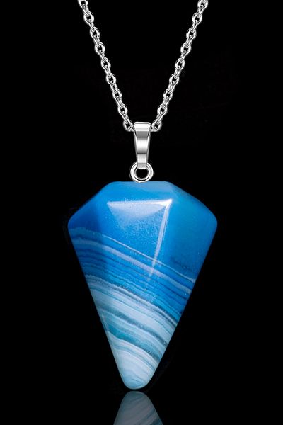Tesbih Atölyesi Certified Veined Blue Agate Stone Pendulum Necklace