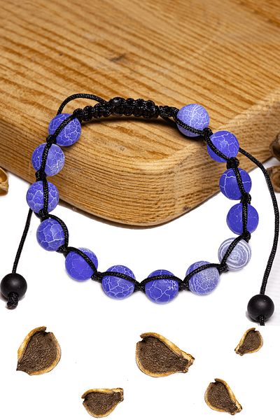 Tesbih Atölyesi Certified Dark Blue Agate Stone Bracelet - Macrame