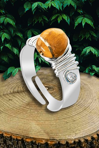 Tesbih Atölyesi Thick Slouchy Silver Model Tiger - Stone Ring, Adjustable Eye