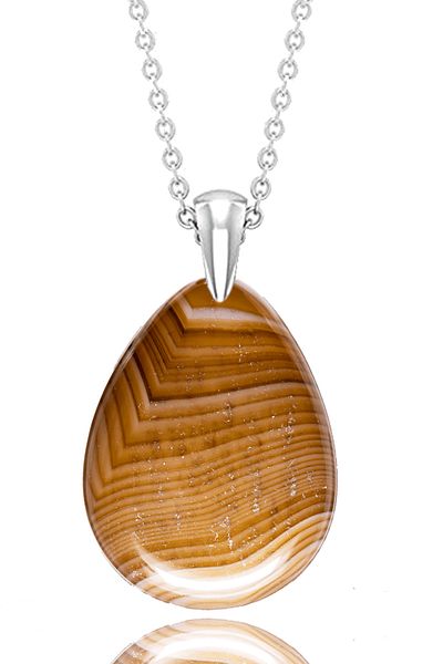Tesbih Atölyesi Certified Drop Cut Veined Coffee Agate Stone Necklace