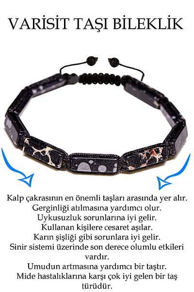 Tesbih Atölyesi Certified Rectangular Cut Black Varisite Stone Bracelet