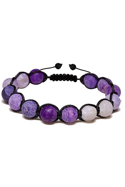 Tesbih Atölyesi Certified Light Purple Gray Agate Stone Bracelet - Macrame