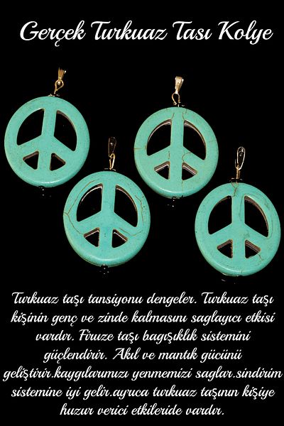 Tesbih Atölyesi Certified Peace Symbol 1st quality Turquoise Stone Necklace