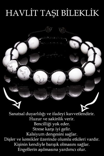 Tesbih Atölyesi Certified Real Howlite Stone Bracelet - Macrame